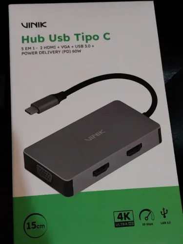 Adaptador USB Tipo C 5 em 1 com 2 HDMI, VGA e USB 3.0 Novo