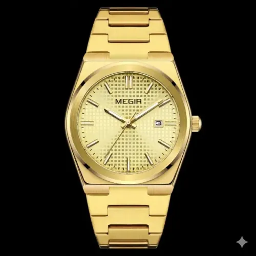 Relogio Masculino Megir 1086 Dourado Luxo Aço Inoxidavel