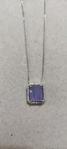 Conjunto Feminino Lilás Prata Colar e Brincos Elegantes