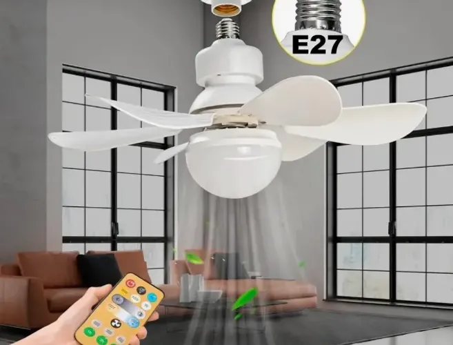 Ventilador de Teto com Lâmpada 60W Silencioso Controle Remoto 42CM Branco