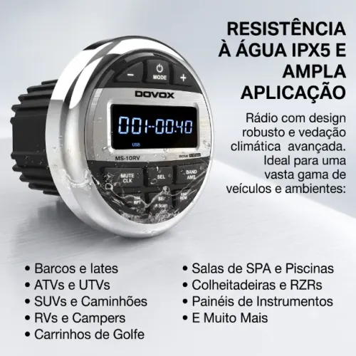 Som Rádio Mp3 Bluetooth Marinizado Prova D'água Lancha Barco