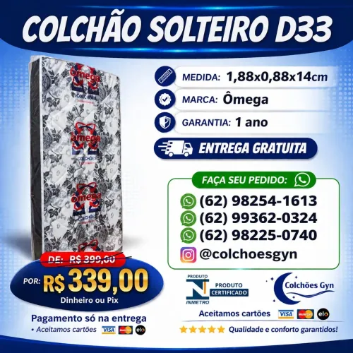 Colchão solteiro D33 entrega gratuita 