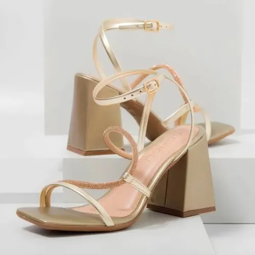 Salto Festa Dourado Strass - Moderno e Confortável - Presente Dia das Mães