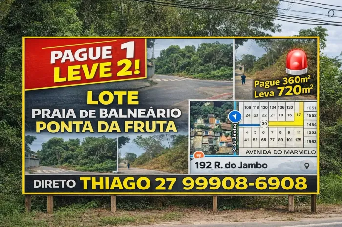 2 DOIS LOTES BALNEÁRIO PONTA DA FRUTA, PEGO IPHONE-CARRO<br>? Lotes REGISTRADOS<br>? IPTU troco