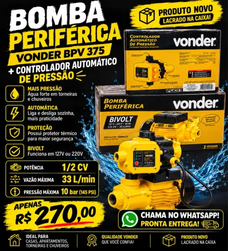Bomba periférica + Controlador de pressão automático Vonder (Lacrado)