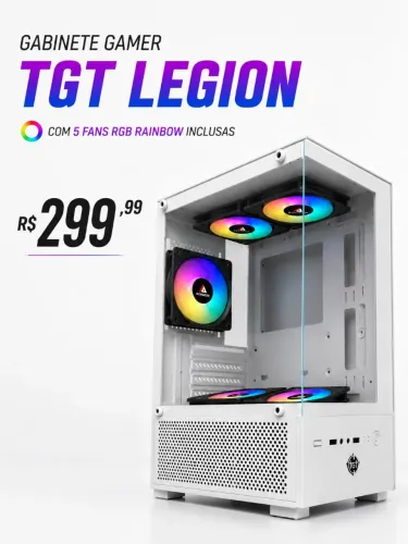Gabinete gamer TGT Legion Branco com 5 fans lacrado