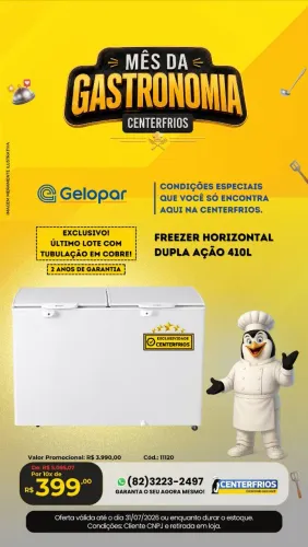 FREEZER HORIZONTAL 410L.GELOPAR 2 ANOS DE GARANTIA.Entrega no local.