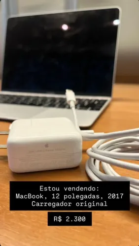 MacBook, 12 pol, 2017, carregador original + capa