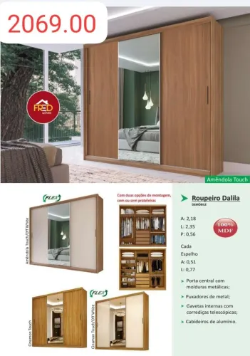 Guarda roupa casal Dalila , porta de correr e espelho, entrega e monta