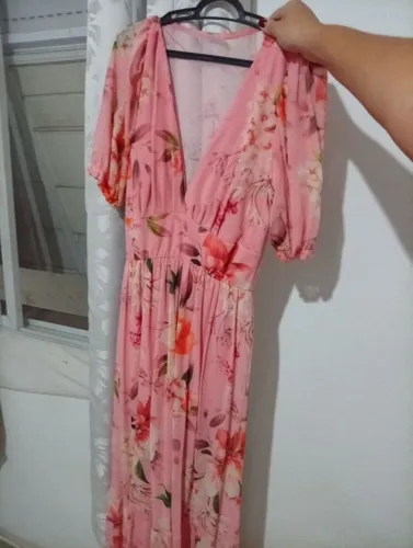 Vestido longo festa floral rosa