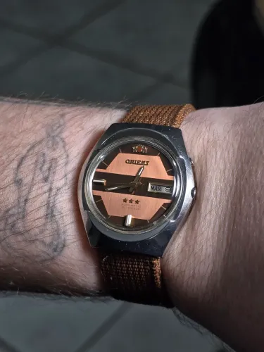 Relógio Orient Automático 3 Estrelas Vintage Mostrador Cobre Geométrico Raro