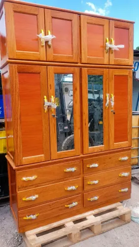 Guarda roupa de casal 4 portas espelhado de angelim pedra frete grátis