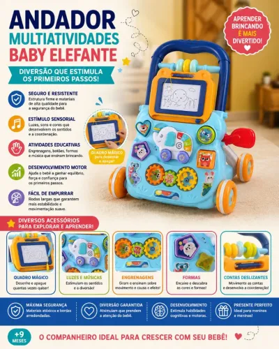 Andador Infantil Multiatividade Baby Elefante