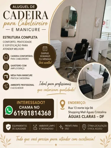 Aluguel de Cadeira para Cabeleireiro e Manicure New Design