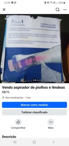 Vendo aspirador de piolho e lendeas