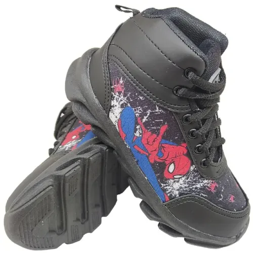 Tênis de Led Infantil Luzinha Homem Aranha Cano Alto Preto KidStar 08HAP