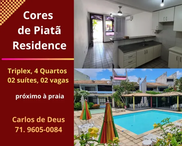 Cores de Piatã Residence, Triplex, 4 Quartos, 2 suítes,150 m², 02 varandas, dependência, e