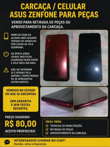 Carcaça / Celular ASUS Zenfone para peças - R$ 80