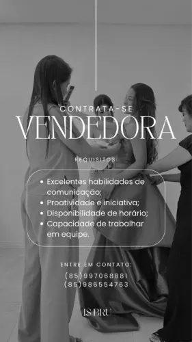 VAGA ABERTA - VENDEDORA - ISBRU ATELIÊ 