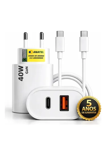 Carregador Turbo Super Rápido 40w Para iphone 15 16 17 - Cabo Blindado Tipo Usb C