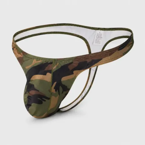 Tanga masculina fio dental camuflada verde militar M / G importada