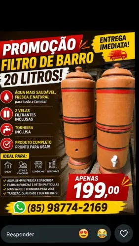 Filtro de barro pronto pra uso completo com as 2 velas e a torneira a pronta entrega