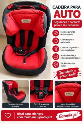 CADEIRINHA INFANTIL PARA CARRO - VERMELHA E PRETA