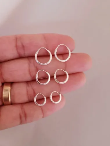 Trio de argolinhas pequenas Prata 925 legítima 