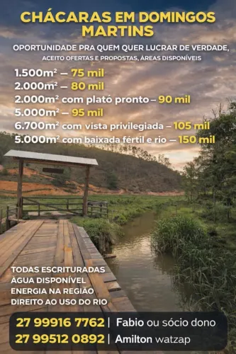 CHÁCARAS EM DOMINGOS MARTINS ? INVESTIMENTO QUE GERA LUCRO DE VERDADE! Aceito propostas