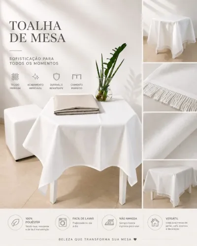 TOALHA DE MESA, BRANCA LISA/ BEGE E TRABALHADA