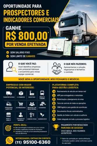 Parceiro Comercial para Prospecção Empresarial | Home Office | R$ 800,00 por venda