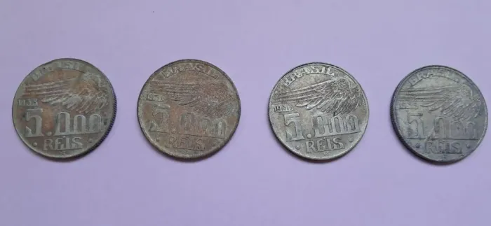Lote com 4 moedas de 5.000 Réis - 1.938 - Santos Dumont - Moeda Antiga - Colecionador