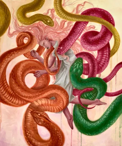 Quadro pintura a óleo cobras Proteção