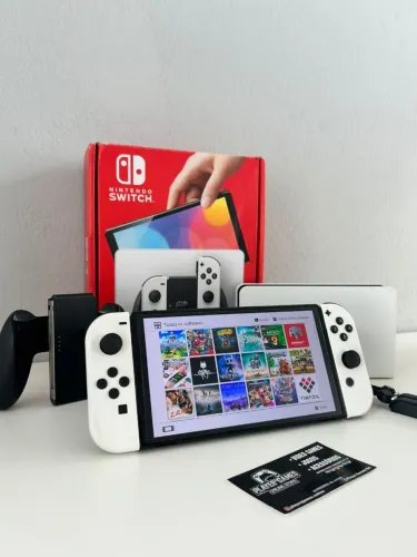 Nintendo Switch OLED Desbloqueado! 64GB + 128GB (Aceito Cartão)