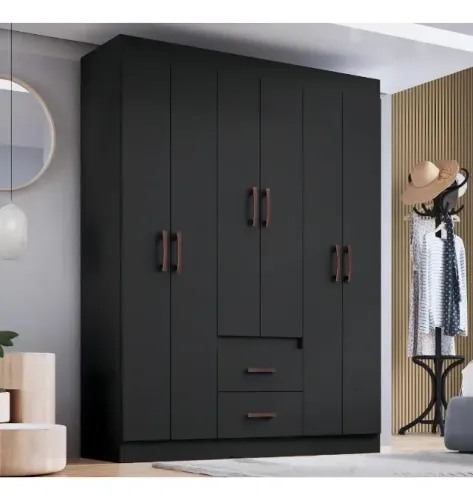 Guarda Roupa Solteiro 6 Portas 2 Gavetas Sidney Doripel Cor Preto