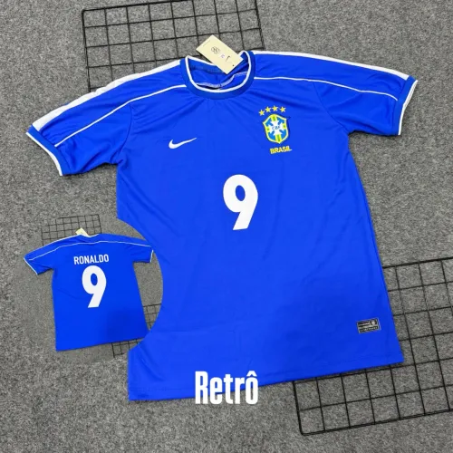 Camisa Brasil Retrô Ronaldo Amarela e Azul Clássicas