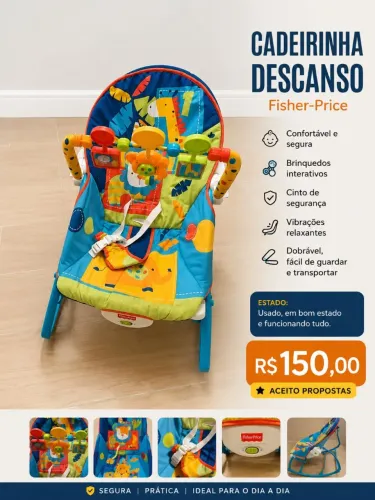 Cadeira de Descanso Fisher-Price Infantil - Usada em Bom Estado
