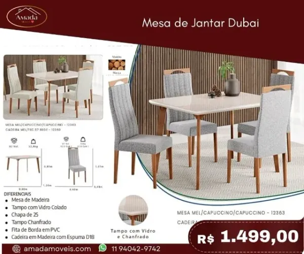 Mesa de Jantar Dubai, a pronta entrega