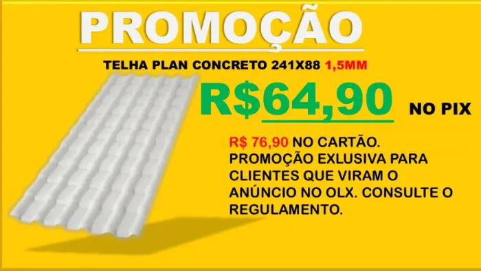 TELHA PVC PLAN 241x88 CONCRETO 1,5mm, R$ 64,90 DINHEIRO OU PIX