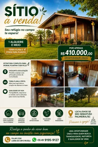? SÍTIO À VENDA - UMA OPORTUNIDADE ÚNICA EM PALMEIRA/SC ?<br>