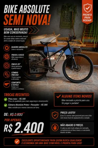 Bicicleta Absolute aro 29 - revisada + peças novas - R$ 2.400