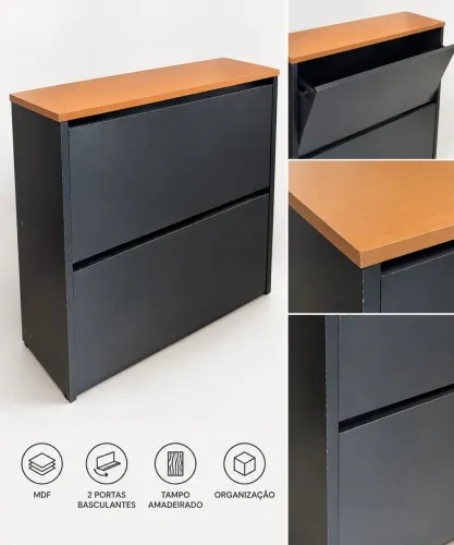 ? Sapateira em MDF com 2 portas ? preta com tampo amadeirado!