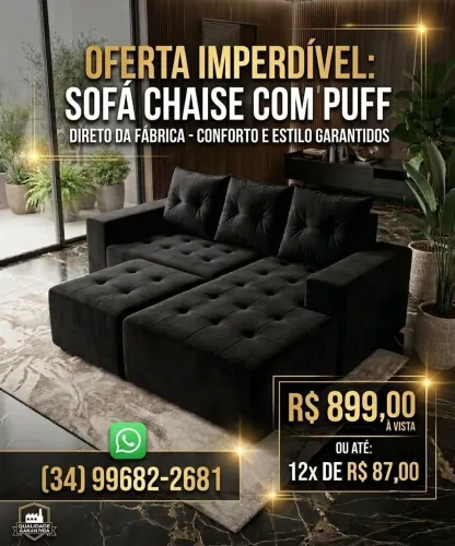 Sofa chaise com puff A vista 899,00 ou 12x 87,00