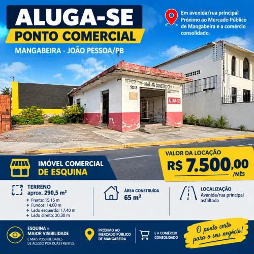 CL112 - Oportunidade, Ponto Comercial 65m2 área constrída, Terreno 290m2, 200m do Mercado