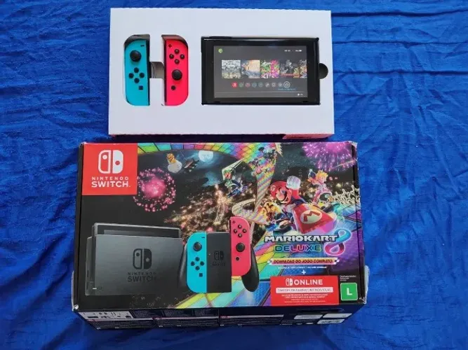 nintendo switch Desbloqueado 128gb V2 cheio de conteudo caixa mario kart 8 faço envio!