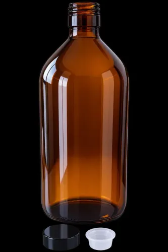 Frasco De Vidro Âmbar Marrom 1000ml C/ Tampa E Batoque Pluma