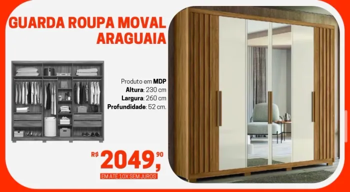 Guarda-Roupa Móval Araguaia - Amplo - Com Espelho - Novo!