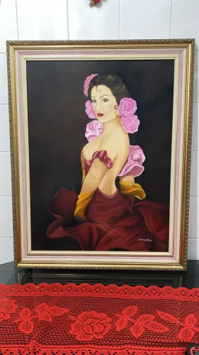 Quadro decorativo clássico feminino - Moldura luxo 93x75 