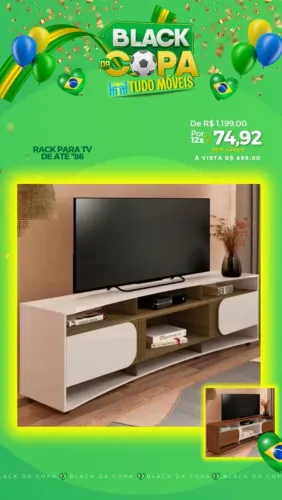 Rack Para tv até 86" 2 portas e 7 nichos