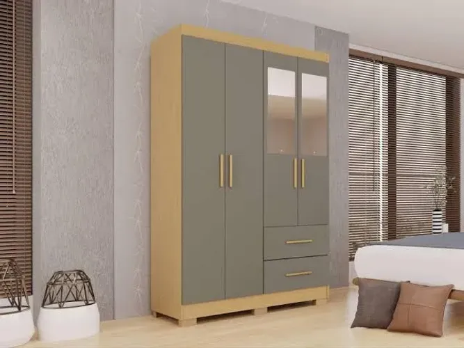 Guarda-roupa Solteiro 4 Portas 2 Gavetas Estrela Premium Branco-ENTREGA E MONTAGEM GRÁTIS